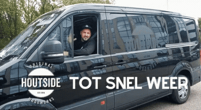 Man In Black Van Saying Houtside Tot Snel Weer GIF