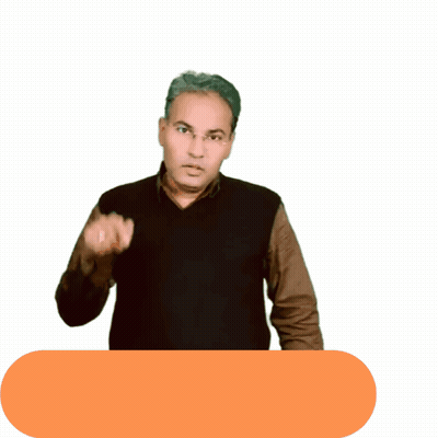 Man In Black Vest Pointing At Fake News Sign GIF