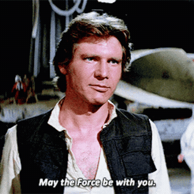 Man In Black Vest Saying May The Force Be With You GIF
