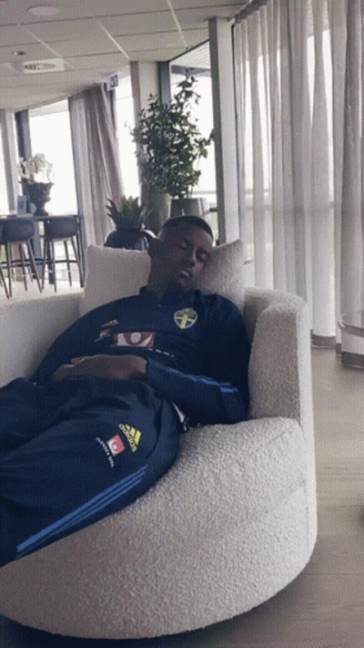 Man In Blue Adidas Jacket Sleeping In Chair GIF