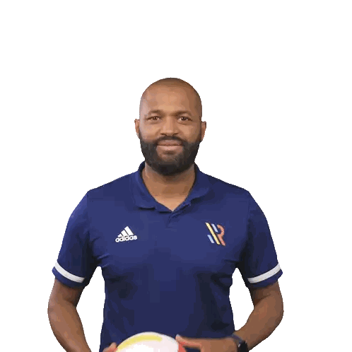 Man In Blue Adidas Polo Holding Soccer Ball Sticker