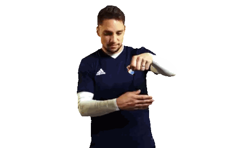 Man In Blue Adidas Shirt Holding Something Sticker