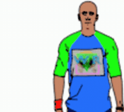 Man In Blue And Green Shirt Pointing GIF