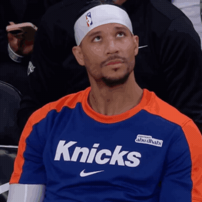 Man In Blue And Orange Knicks Shirt GIF