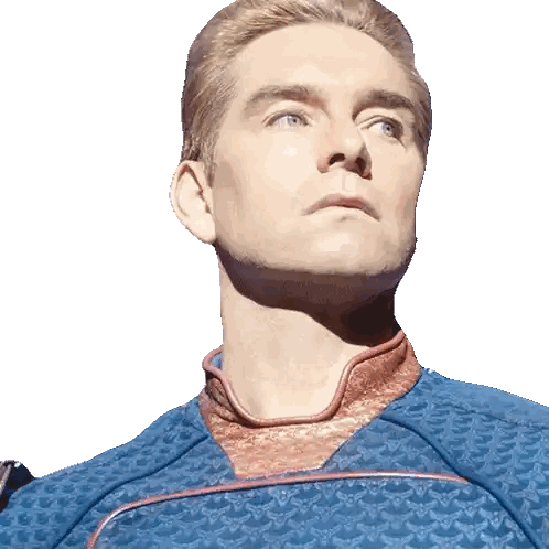 Man In Blue And Red Shirt Looking Up Sticker