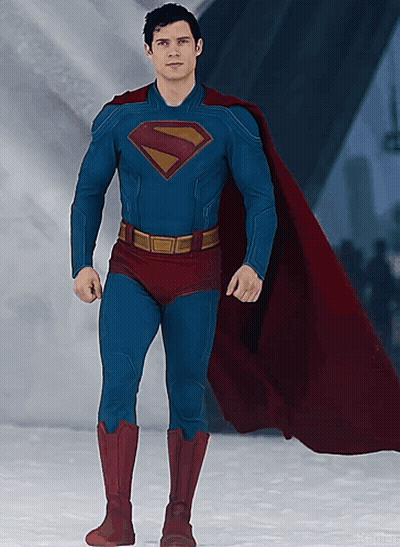 Man In Blue And Red Superman Costume GIF