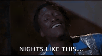 Man In Blue And Silver Jacket Laughing Saying Nights Like This GIF