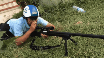 Man In Blue And White Helmet Saying Fox GIF