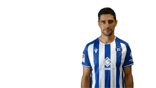 Man In Blue And White Striped Shirt With KSC Sticker