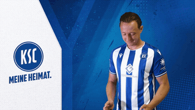 Man In Blue And White Striped Shirt With Ksc Meine Heimat GIF