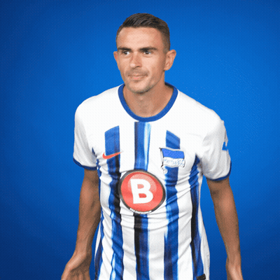 Man In Blue And White Striped Shirt With Letter B GIF