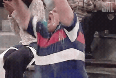 Man In Blue And White Striped Shirt With SNL GIF