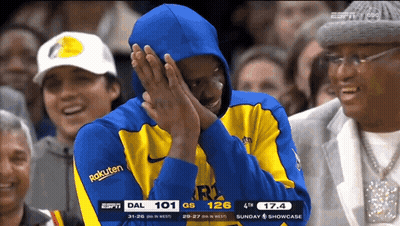 Man In Blue And Yellow Hoodie With Rakuten GIF