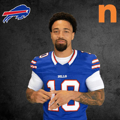 Man In Blue Bills Jersey In Front Of Orange Letter N GIF