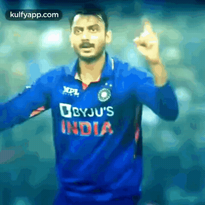 Man In Blue Byju's India Jersey Making Funny Face GIF