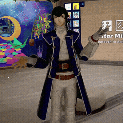 Man In Blue Coat And White Pants Before Star Mi Wall GIF