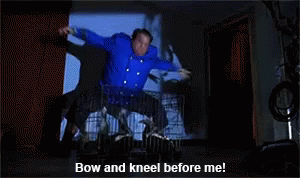 Man In Blue Coat Says Bow And Kneel GIF