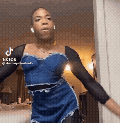 Man In Blue Dress Dancing On TikTok GIF