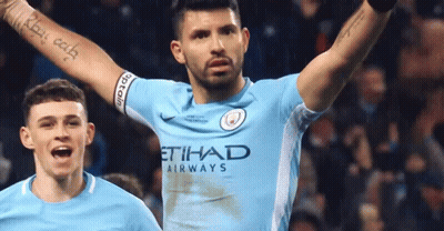 Man In Blue Etihad Airways Jersey Celebrates GIF