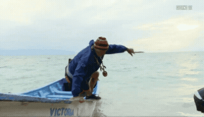 Man In Blue Givova Jacket In Boat GIF