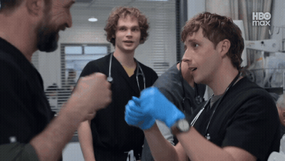 Man In Blue Glove Talks To Another Man HBO Max GIF