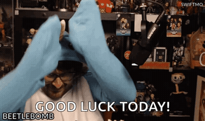 Man In Blue Gloves Says Good Luck Today Beetlebomb GIF