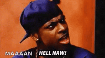 Man In Blue Hat And Blue Shirt Saying Hell Naw GIF
