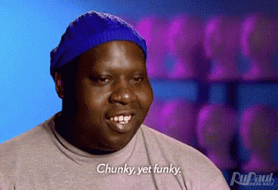Man In Blue Hat And Gray Shirt Saying Chunky Yet Funky GIF