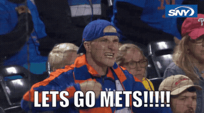 Man In Blue Hat And Orange Jacket Saying Lets Go Mets GIF