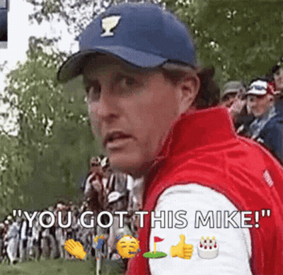 Man In Blue Hat And Red Vest Saying You Got This Mike GIF
