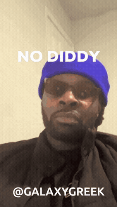 Man In Blue Hat And Sunglasses Says No Diddy GIF