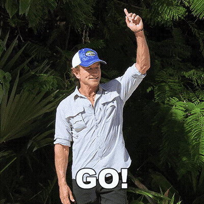 Man In Blue Hat And White Shirt Saying Go GIF