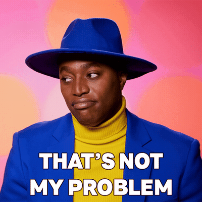 Man In Blue Hat And Yellow Turtleneck That's Not My Problem GIF
