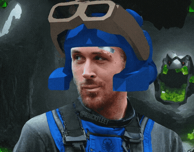 Man In Blue Helmet And Goggles Brickfleet Shirt GIF
