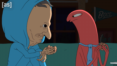 Man In Blue Hoodie And Red Octopus Saying As GIF