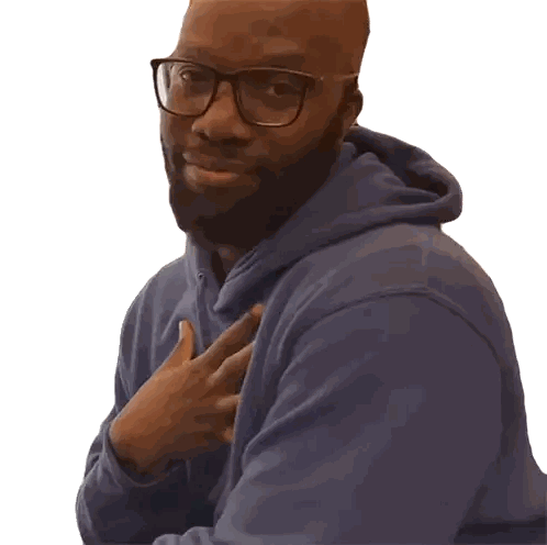 Man In Blue Hoodie Holding Chest Sticker
