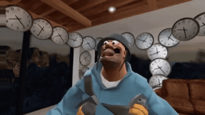 Man In Blue Hoodie Surrounded By Clocks At 1 And 12 GIF