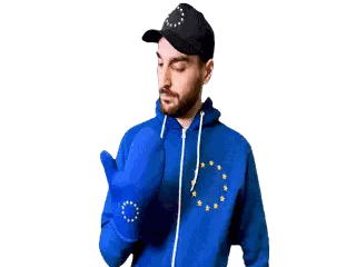 Man In Blue Hoodie With EU Flag Giving Thumbs Up Sticker