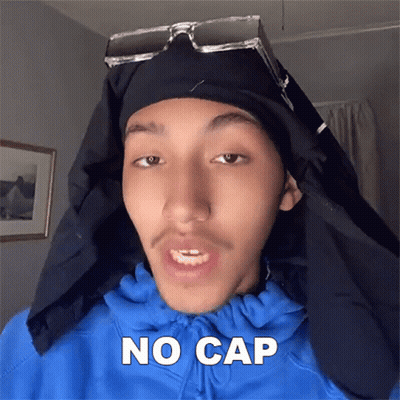 Man In Blue Jacket And Black Hat Says No Cap GIF