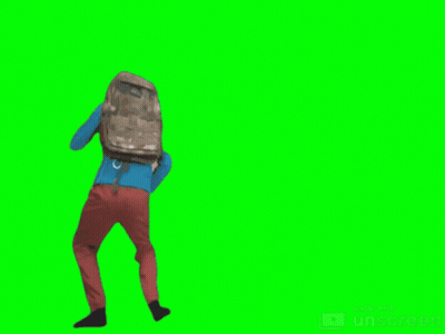 Man In Blue Jacket And Red Pants With Backpack GIF