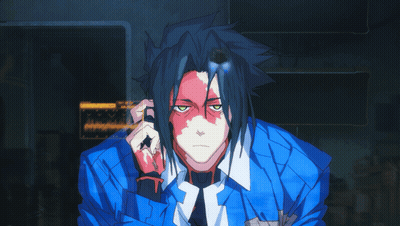 Man In Blue Jacket And Tie With Red Face And Green Eyes GIF