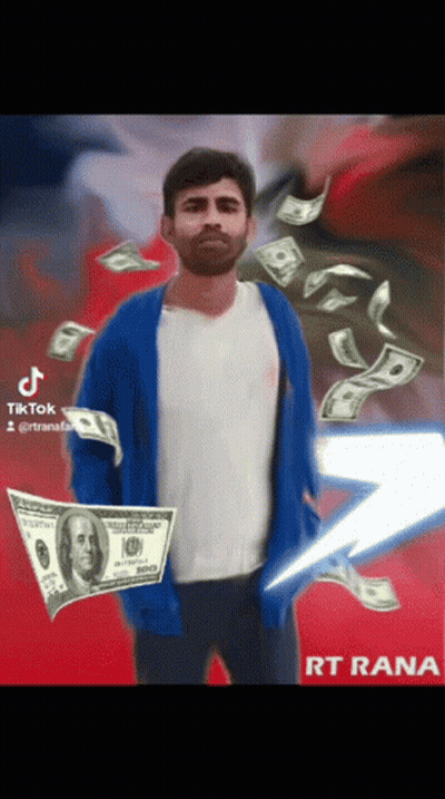 Man In Blue Jacket Holding Dollar Bill GIF