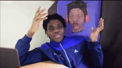 Man In Blue Jacket Holding Up Hands In Front Of Headphones Picture GIF
