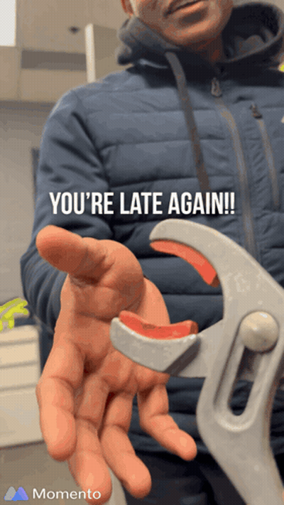 Man In Blue Jacket Holding Wrench You're Late Again GIF