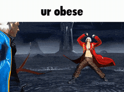 Man In Blue Jacket Next To Woman In Red Coat Saying Ur Obese GIF