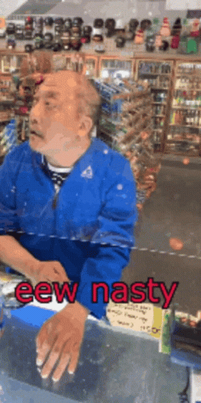 Man In Blue Jacket Saying Eew Nasty GIF
