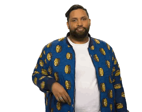 Man In Blue Jacket With Gold Circles Sticker