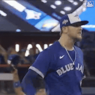 Man In Blue Jays Jersey And Hat GIF