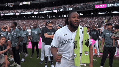 Man In Blue Jays Jersey Holding Green Gatorade Towel GIF