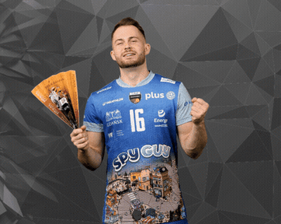 Man In Blue Jersey Number 16 Holding Fan GIF